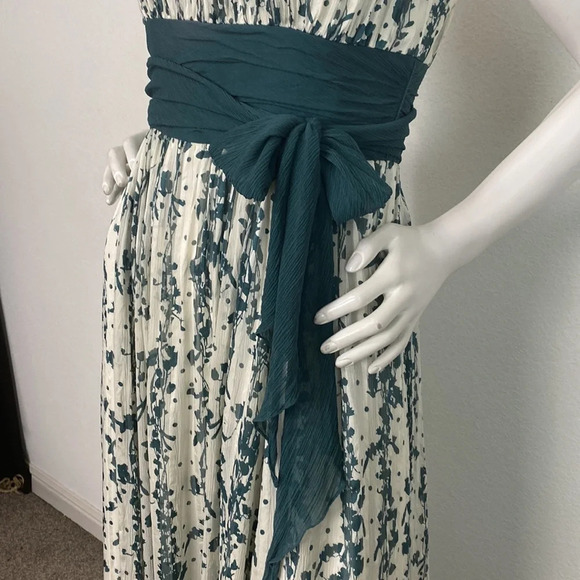 BCBGMaxAzria Green White Floral 100% Silk Strapless Maxi Dress Size 6 - Picture 5 of 10